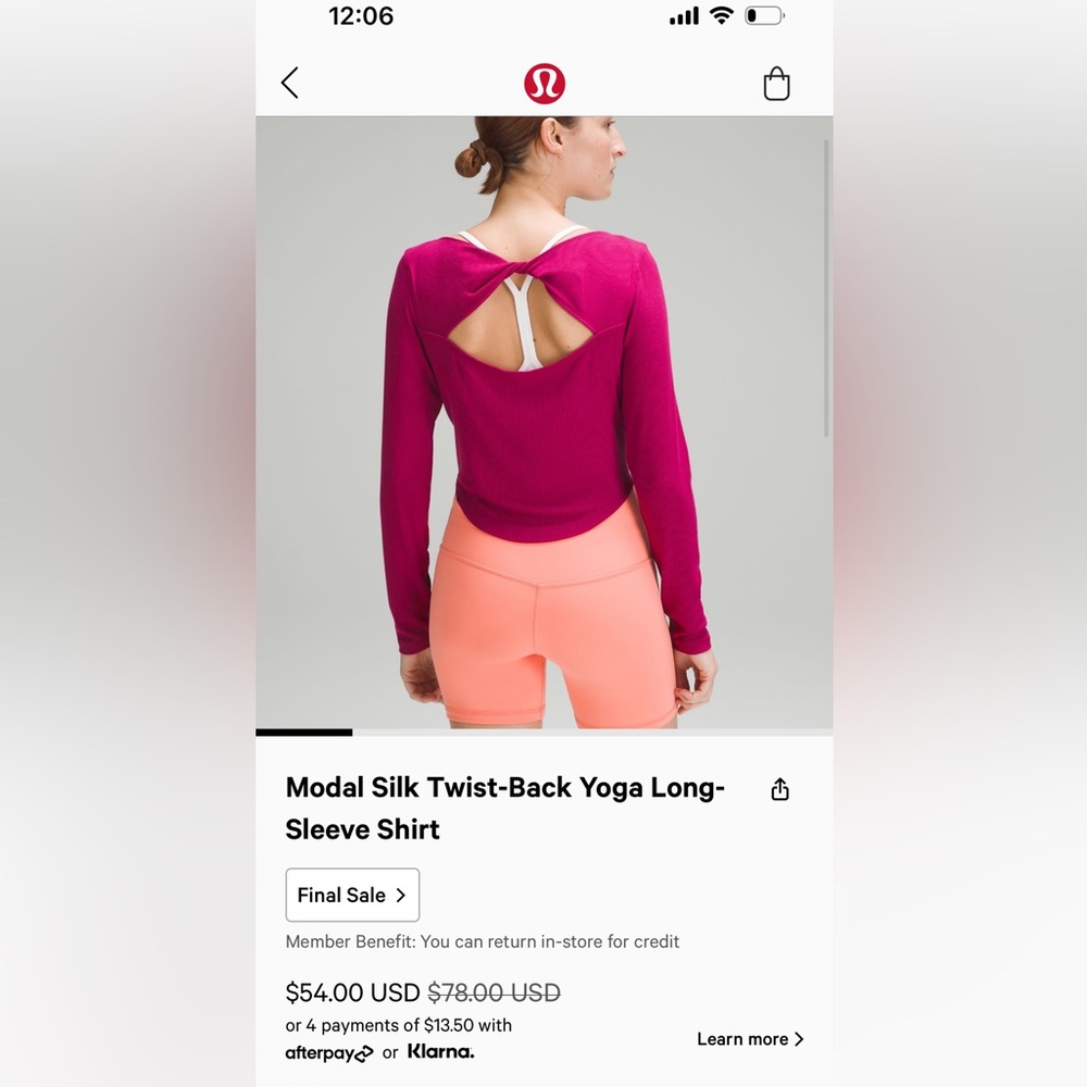 Lululemon modal twist long sleeve
